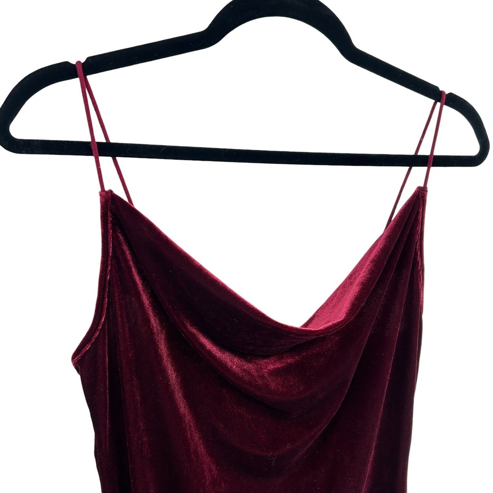 Velvet Cowl Neck Bodycon Dress L Burgundy Midi Y2K Dark Romantic Date Night - Picture 3 of 9